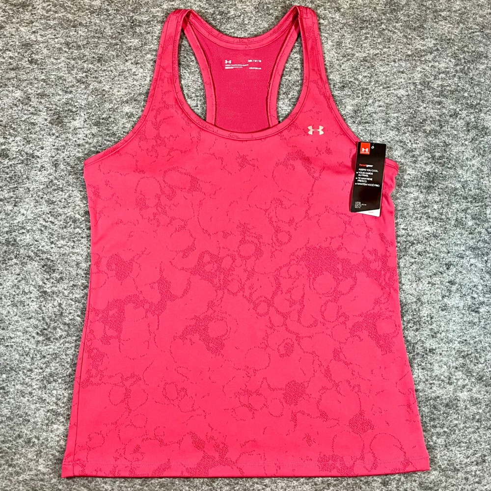 Under Armour HeatGear Tank Top Women M Pink Racerback Loose Fit Athleisure Gym
